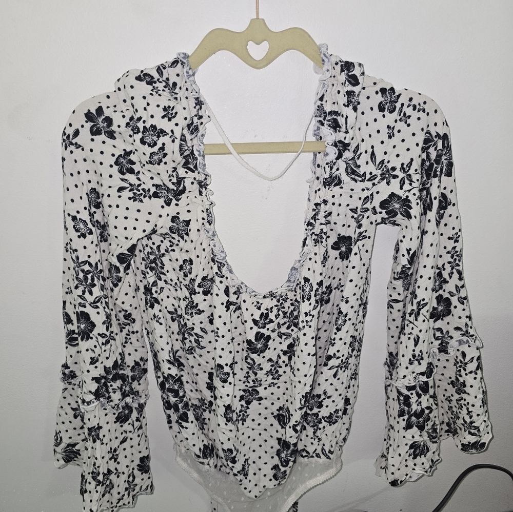 Free People One On One Date Polka Dot Bodysuit Tea Combo Size XS